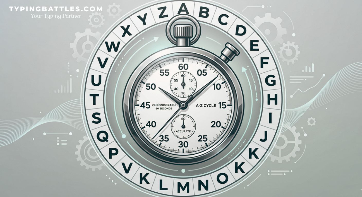 Stopwatch icon with the letters A through Z arranged in a circle around the clock face.